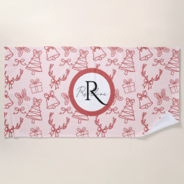 Toalha De Praia Monograma branco rosa