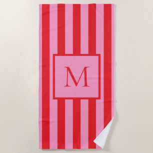Toalha De Praia Monograma Cinzento-Rosa Minimalista Moderno