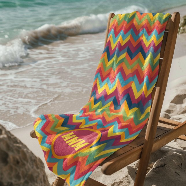Toalha de praia monograma com stripes de guiões pe (Chevron Stripes Beach Towel
)