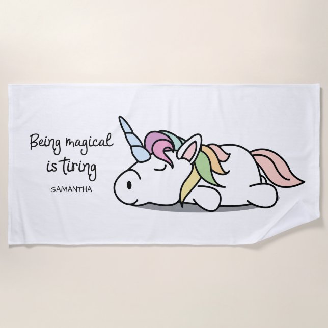 Toalha De Praia Monograma - Cute Funny Unicorn (Frente)