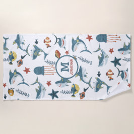 Toalha De Praia Monograma da Dança de Tubarões do Mar