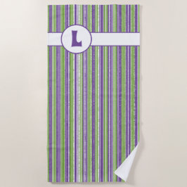 Toalha De Praia Monograma das faixas roxa, verde e branca