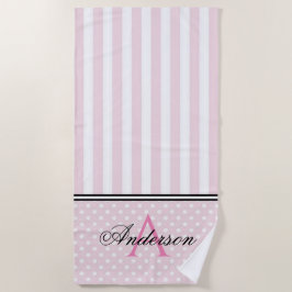 Toalha De Praia Monograma das tiras rosa e branca