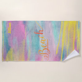 Toalha De Praia Monograma de Abstrato de Aquarela Amarela