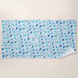 Toalha De Praia Monograma de gotas de chuva azul-bebê