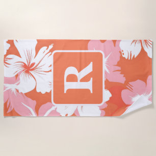 Toalha De Praia Monograma de Hibiscus Tropical personalizado