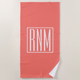 Toalha De Praia Monograma de Iniciais | Branco Sobre O Coral