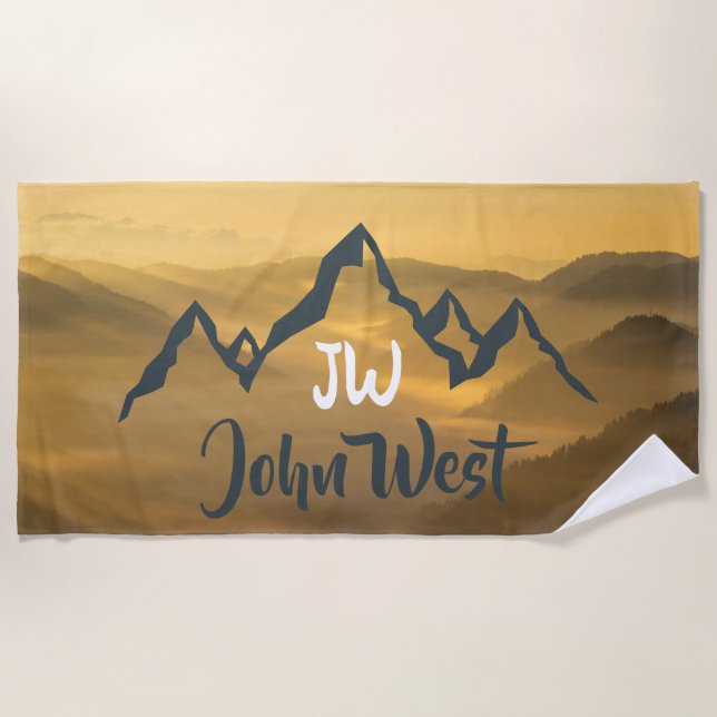 Toalha De Praia monograma de montanhas personalizável do nascer do (Frente)