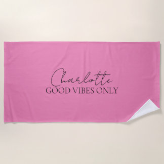 Toalha De Praia Monograma de Nome Minimalista Elegante Rosa 