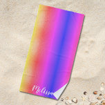Toalha De Praia Monograma de Nome Puro Rosa<br><div class="desc">Esta toalha de praia listrada é fofa e colorida. É decorado com um gradiente de cores de amarelo a coral e de cor rosa a roxo com um nome modelo em branco. Personalize este tapete bonito alterando o nome. Há um tapete ioga correspondente nesta design.</div>