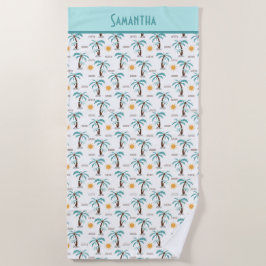 Toalha De Praia Monograma de Palmeiras tropicais de Verão