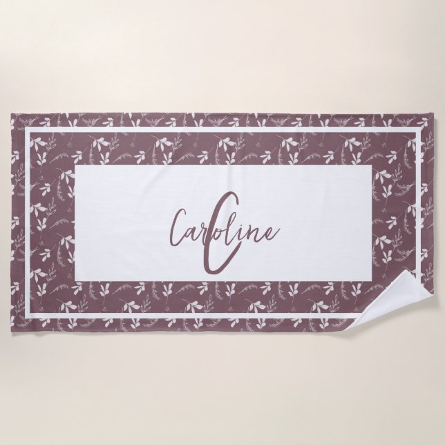 Toalha De Praia Monograma de Portas de Folha Selvagem (Frente)