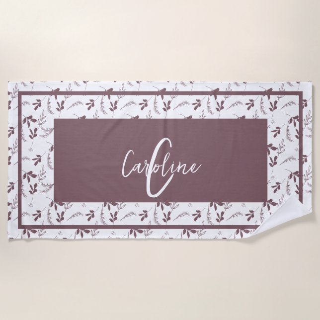 Toalha De Praia Monograma de Portas de Folha Selvagem (Frente)