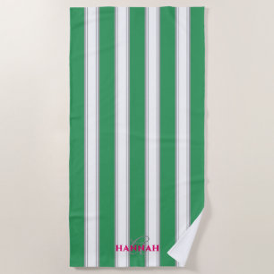 Toalha De Praia Monograma de Stripe de Cabana em Verde