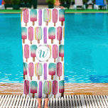 Toalha De Praia Monograma de tendência de corte colorido do Sorvet<br><div class="desc">Este design bonitinho e moderno foi criado com meus sorvetes originais de gelo de aquarela em tons coloridos de rosa,  roxo,  azul e amarelo e pode ser personalizado com seu monograma em uma fonte de tendência.</div>