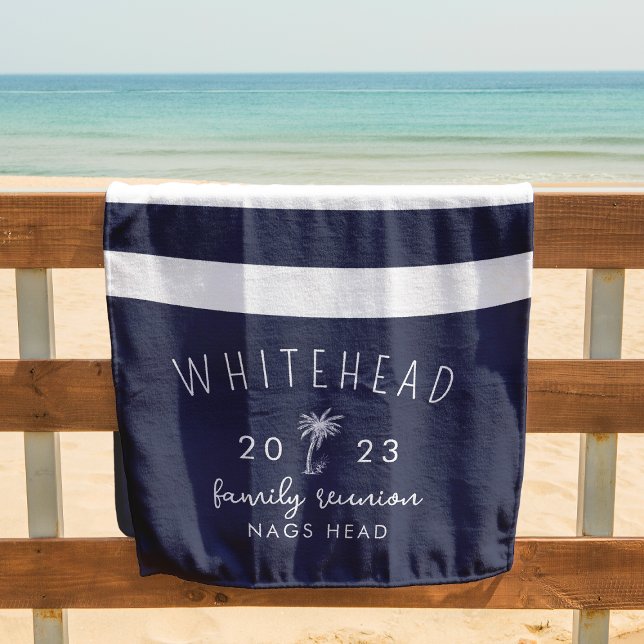 Toalha De Praia Monograma do Marinho de faixa de palma náutica (Criador carregado)