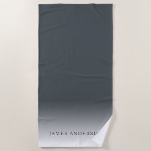 Toalha De Praia Monograma do Nome da Cinza Escura Chic