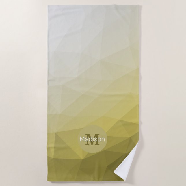 Toalha De Praia Monograma do Padrão legal da Malha Amarelo da cinz (Frente)