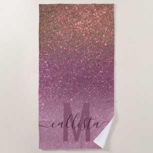 Toalha De Praia Monograma Dourado de Mâmula Roxa Roxo-Brilhante