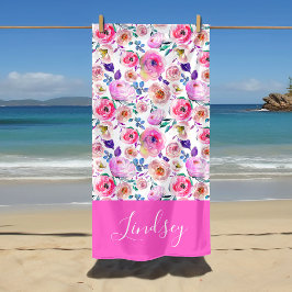 Toalha De Praia Monograma Floral Boho Pôr do Sol