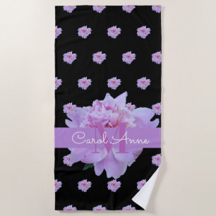 Toalha De Praia Monograma Floral, cor-de-rosa, preto-roxo
