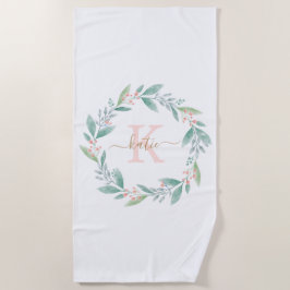 Toalha De Praia Monograma Floral de Ferro Cor de Água Rosa