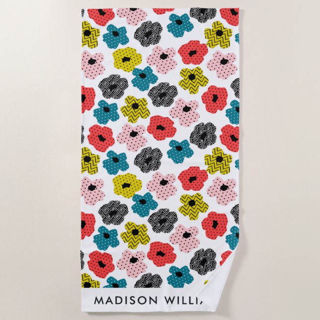 Toalha De Praia Monograma Flores Elegante Na moda Beach Towel (Frente)