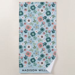 Toalha De Praia Monograma Flores Elegante Na moda Beach Towel