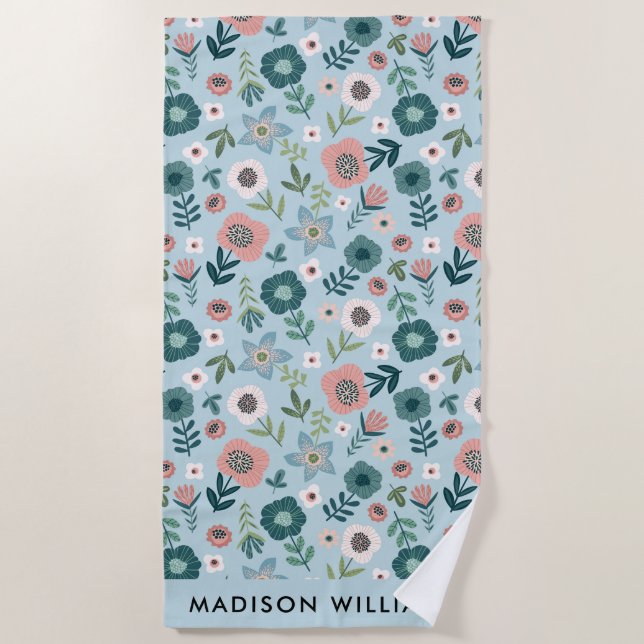 Toalha De Praia Monograma Flores Elegante Na moda Beach Towel (Frente)