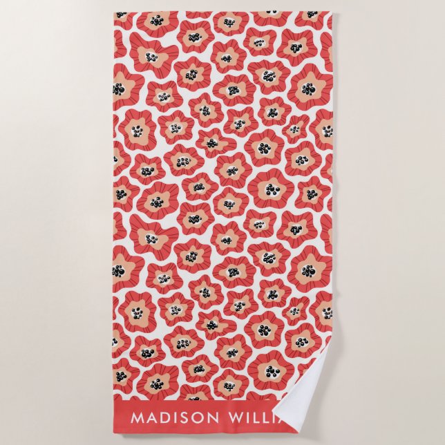 Toalha De Praia Monograma Flores Elegante Na moda Beach Towel (Frente)