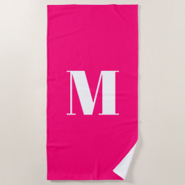 Toalha De Praia Monograma inicial de fuchsia rosa-quente minimalis