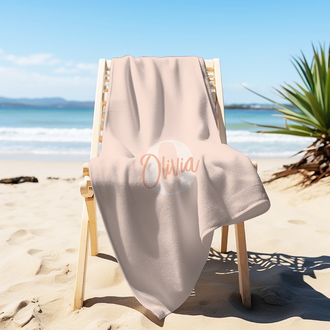 Toalha De Praia Monograma legal de Script de Tendência Rosa Blush  (Criador carregado)