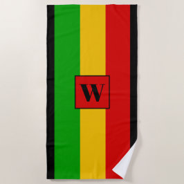 Toalha De Praia Monograma Listrado Colorido Bandeira Rasta Reggae