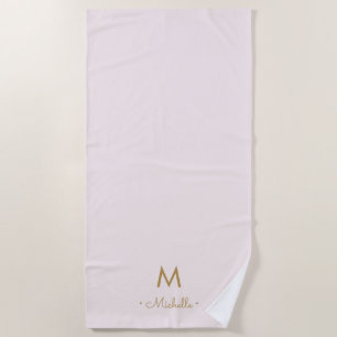 Toalha De Praia Monograma moderno em rosa bege dourado com letra c