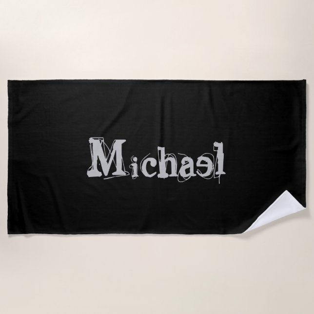 Toalha De Praia Monograma moderno minimalista - branco preto (Frente)