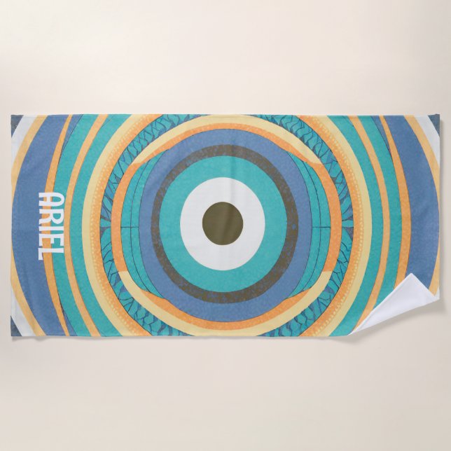 Toalha de Praia Monograma Nome Olho Grego Retro Vi (Frente)