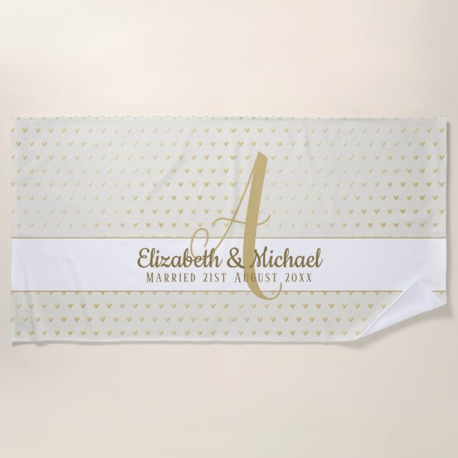 Toalha De Praia Monograma Novidades de Casamento Dourado Presente  (Frente)