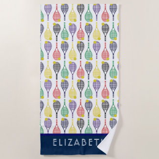 Toalha De Praia Monograma ou Nome Personalizado Multicolorido Têni