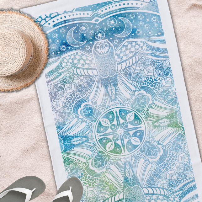 Toalha De Praia Monograma Owl Mandala Beach Towel (Criador carregado)