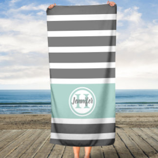 Toalha De Praia Monograma Personalizado de cinzas e Estrias de Cas