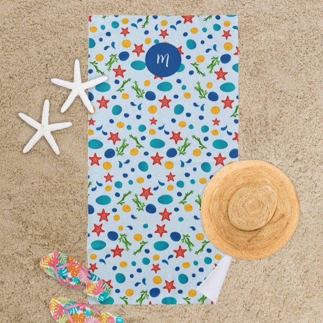Toalha De Praia Monograma personalizado de colagem de praia em oce (Custom monogram sea collage ocean beach towel)