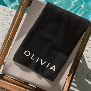 Toalha De Praia Monograma personalizado de nome e preto   Elegante