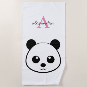 Toalha De Praia Monograma personalizado de panda bonito