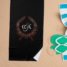 Toalha De Praia Monograma preto Fio rosa de mel Lua