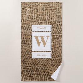 Toalha De Praia Monograma Russo Burlap Inicial