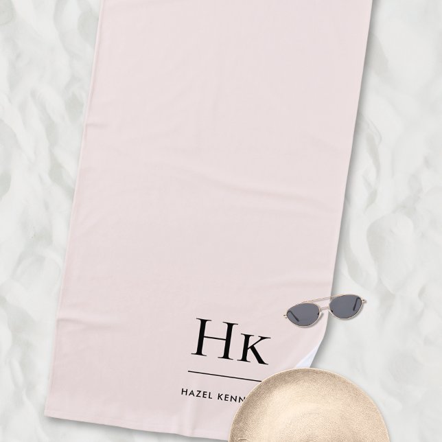 Toalha De Praia Monograma - Simples - Cor - de-rosa - Blush Chic (Criador carregado)