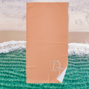 Toalha De Praia Monograma - sólido de cor laranja pastel