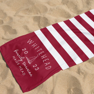 Toalha De Praia Monograma Vermelho com Stripe Náutica