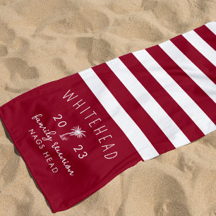 Toalha De Praia Monograma Vermelho de Faixa de Palma