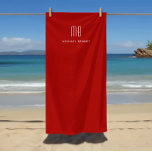 Toalha De Praia Monograma Vermelho Moderno<br><div class="desc">Toalha Red Monograma de Praia.</div>